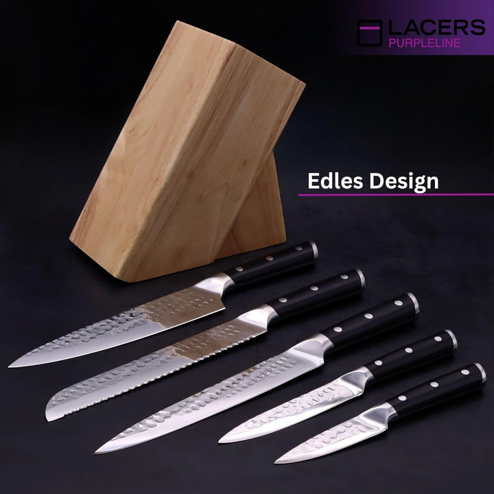 Lacers PurpleLine 6-tlg. Messerset mit Messerblock Holz – Profi Küchenmesser Set Edelstahl Scharf –