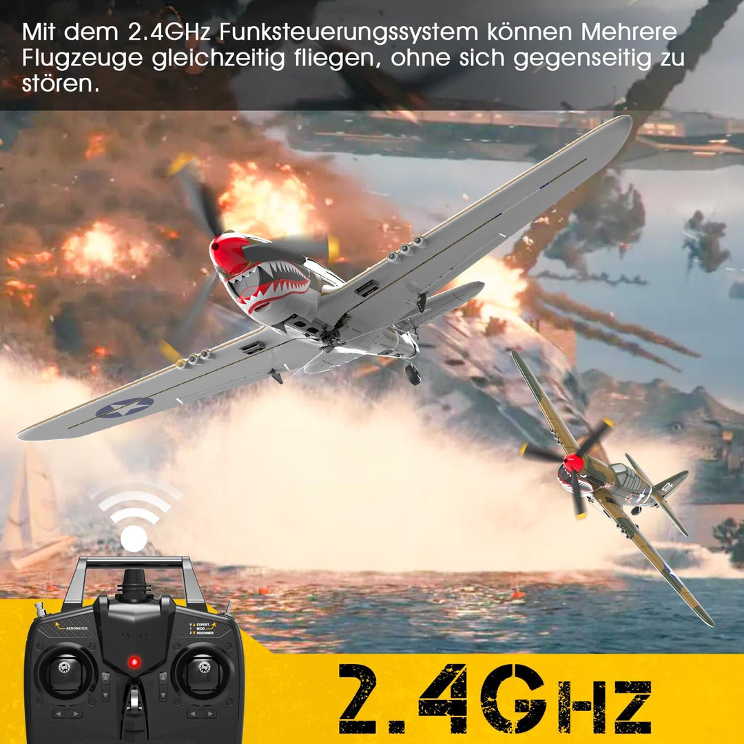 VOLANTEXRC RC Flugzeug P40, RC Plane 2,4 GHz ferngesteuertes Flugzeug RTF mit 2 Batterien, 6 Achsen