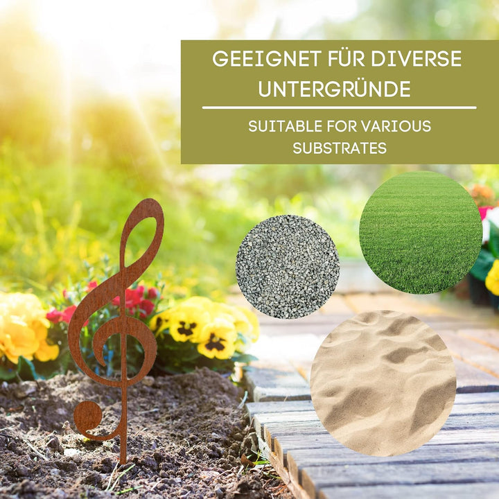 MM Steel Styles Edelrost Notenschlüssel Beetstecker-einfach einsteckbare Rostdeko aus hochwertigem C