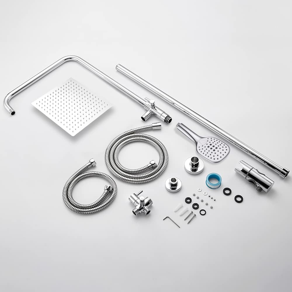 Görbach Duschset Duschsystem Duschstange Duschsäule Regendusche SJ-E2020CP 20x20cm Silber, 20x20cm S