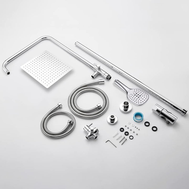 Görbach Duschset Duschsystem Duschstange Duschsäule Regendusche SJ-E2020CP 20x20cm Silber, 20x20cm S
