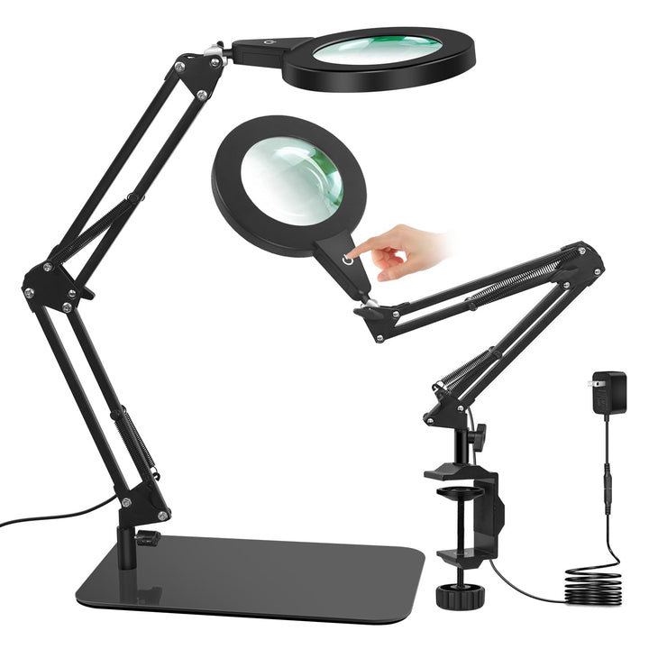 Lupe mit Licht und Ständer, Touch-Steuerung, 2-in-1 LED Lupenleuchte, Schreibtischlampe mit grossem