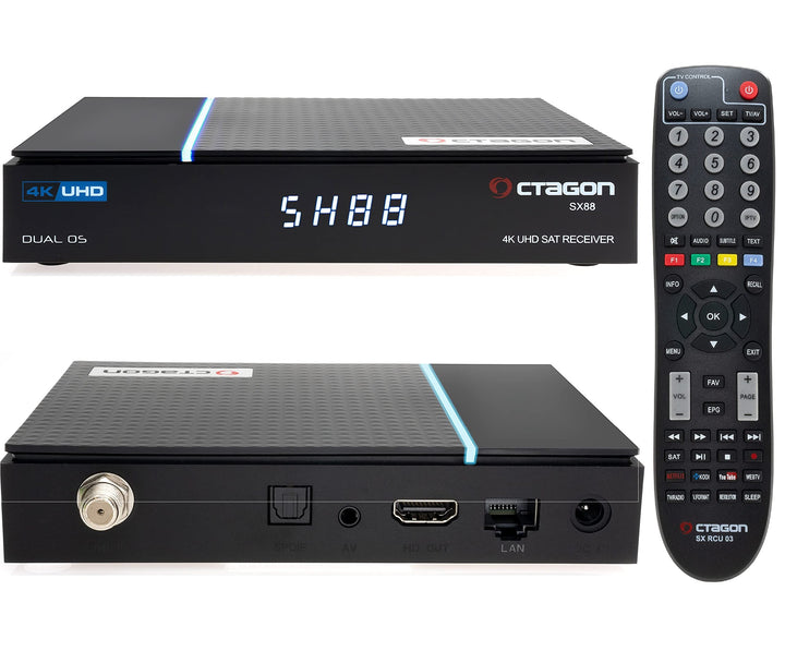 OCTAGON SX88 V2 (Version 2) 4K UHD S2+IP 1xDVB-S2 E2 Linux Smart TV Sat Receiver, Multiboot SW: Defi