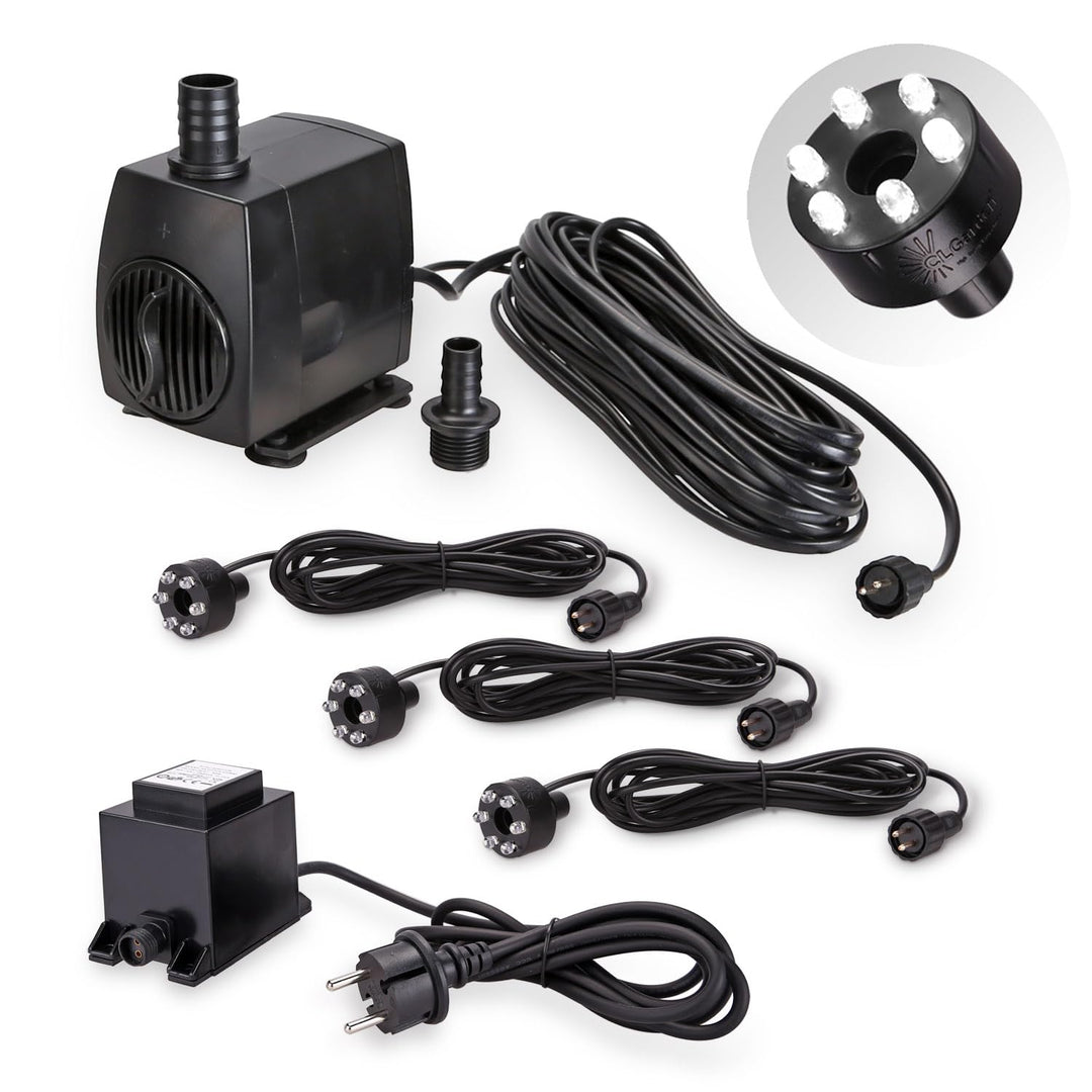 CLGarden Springbrunnen Pumpe SP3 Springbrunnenpumpe mit 3X LED Ring Beleuchtung