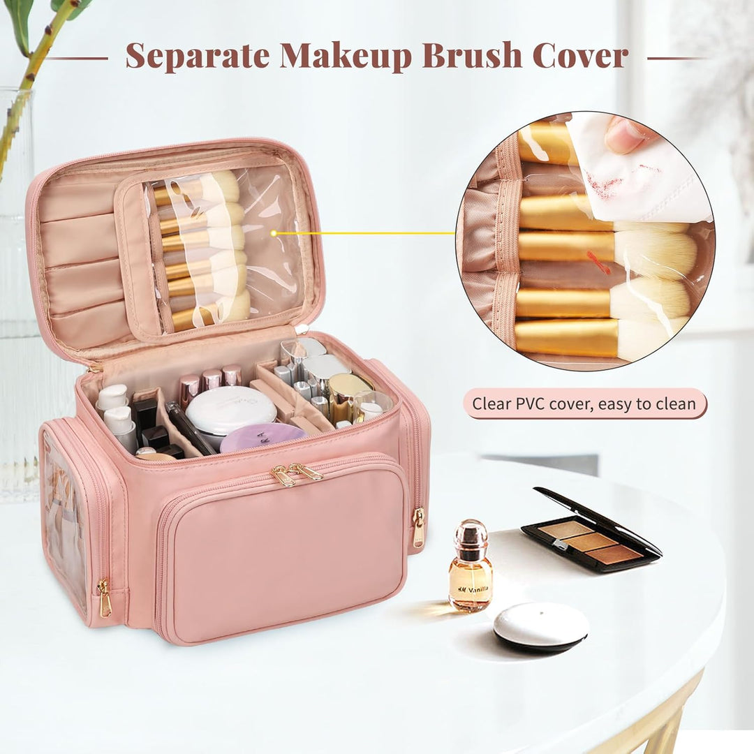 Kosmetiktasche Gross, Reise Make Up Tasche Damen Schminktasche mit Pinselhalter Fach, Portable Makeu