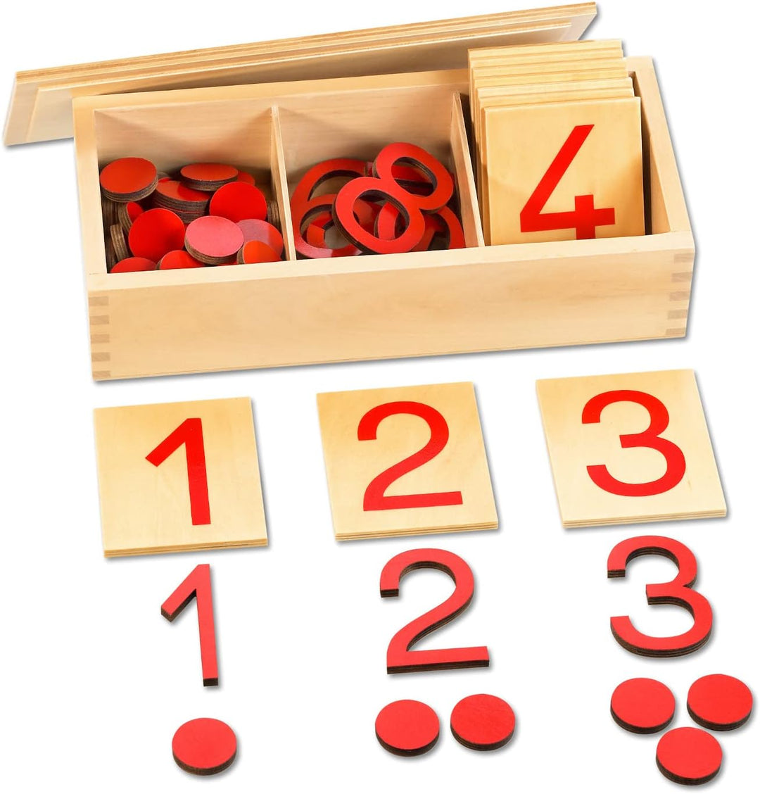 Zahlenverständnis bis 10 lernen und üben mit Montessori-Materialien, Spindelkasten, Ziffern & Chips