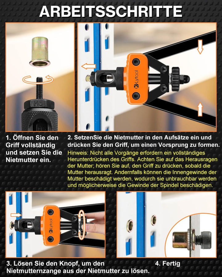Nietmutternzange Set, Lytool Blindnietmutternzange mit 205 Stk. Nietmuttern in 6 Grösse Dorne Nietma