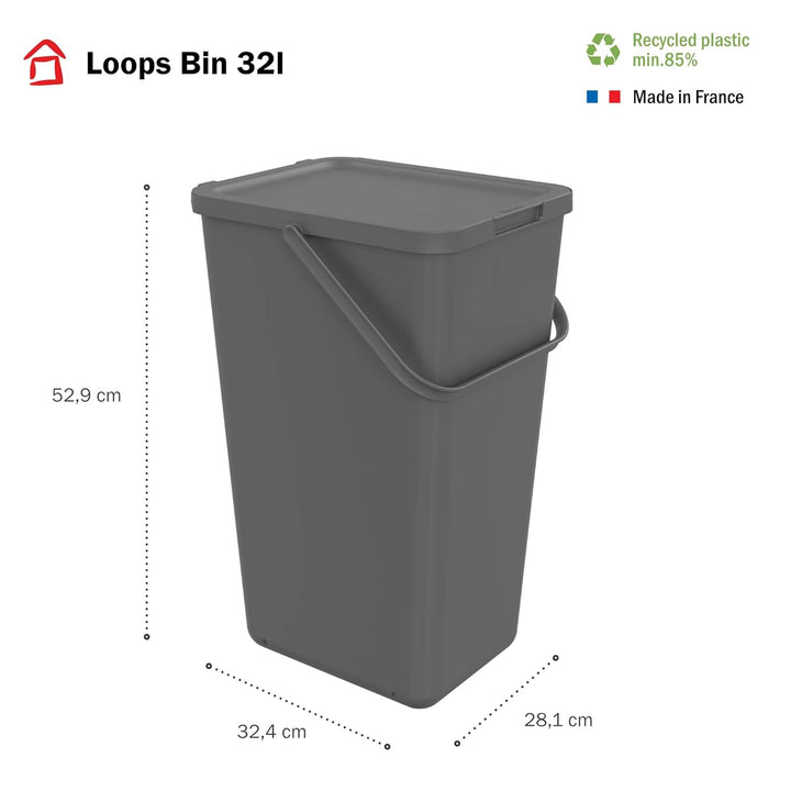 SUNDIS Loops, 32L Mülleimer für Mülltrennung im Innenbereich, rechteckig, aus recyceltem Kunststoff,