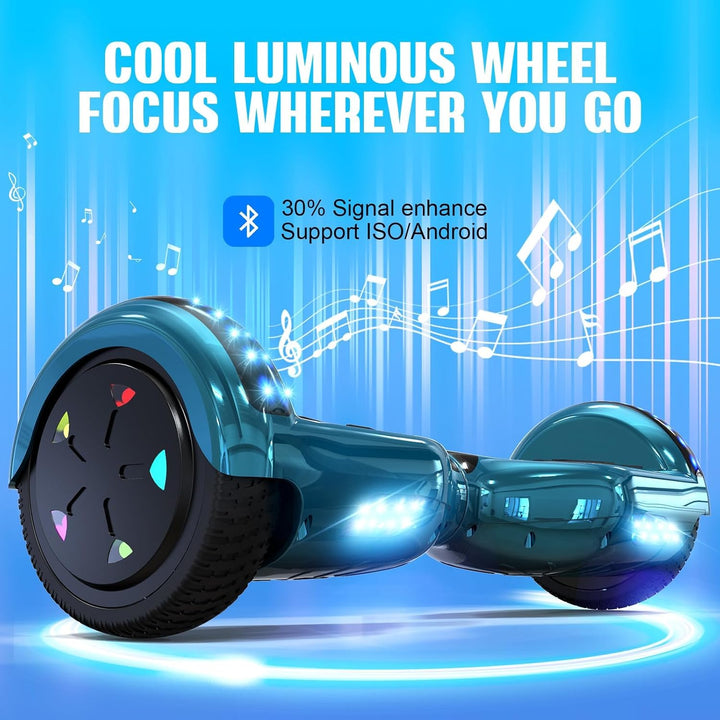 GeekMe Hoverboards 6.5”Zweimotoren 2-Rad-Hoverboards Hoverboards mit LED-Leuchten Bluetooth Cyan, Cy