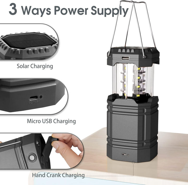 Solar Camping Handkurbel Laterne, Tragbare Ultrahelle LED-Taschenlampe, 30-35 Stunden Laufzeit, USB-