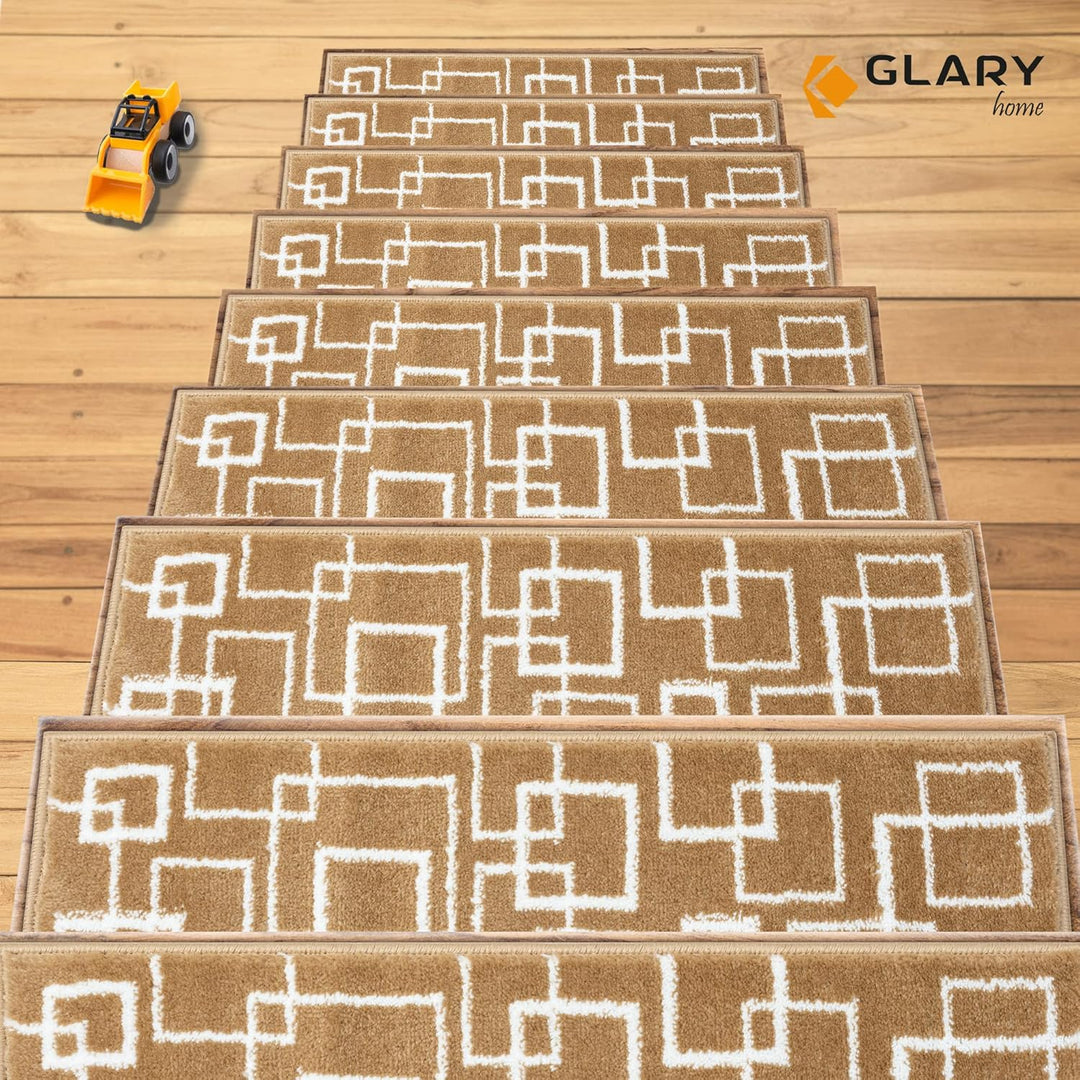 Glary Home 15er Set Stufenmatten 22cm x 71cm x 1.2cm Treppenteppich Selbstklebend / GH40A-WDBE (quad