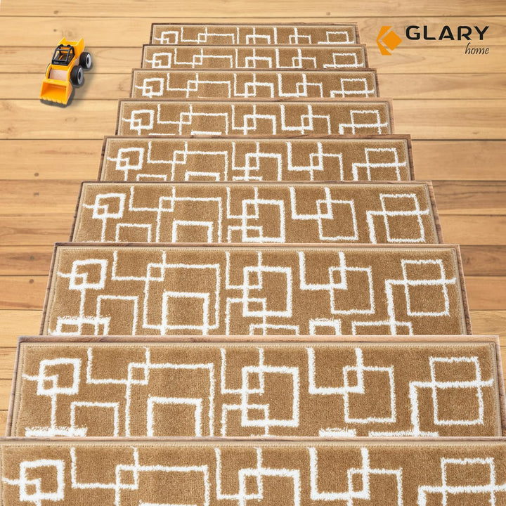 Glary Home 15er Set Stufenmatten 22cm x 71cm x 1.2cm Treppenteppich Selbstklebend / GH40A-WDBE (quad