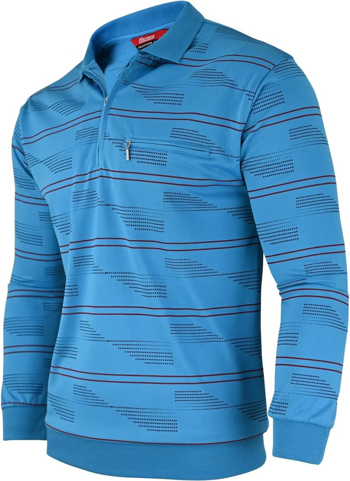 Soltice Herren Langarm Poloshirt mit Brusttasche, Polohemd mit kariert, Gestreiftem Kragen, Blousons