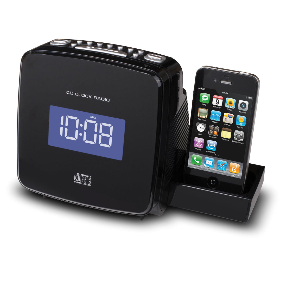 Soundmaster URD810IPH PLL-Uhrenradio mit MP3-CD/Apple iPod/iPhone Docking/Superkompakt