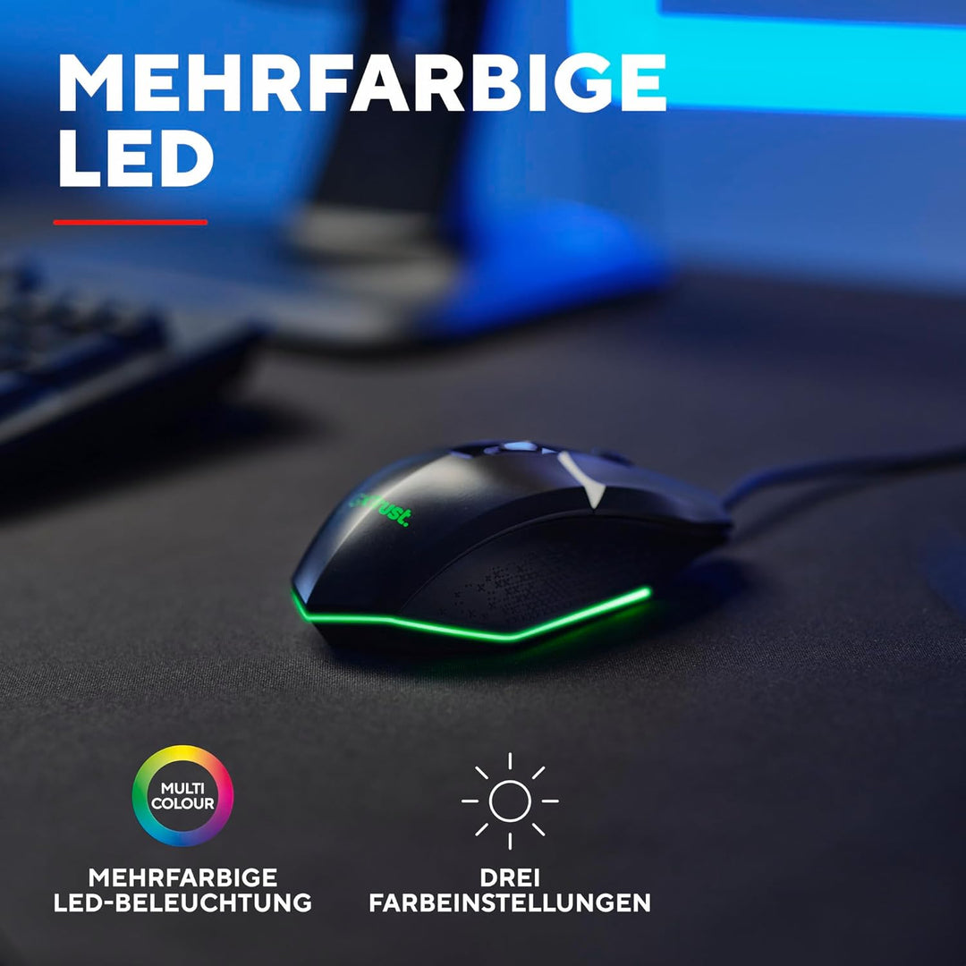 Trust Gaming GXT 109 Felox Gaming Maus mit 6 Programmierbare Tasten, Mehrfarbige LED-Beleuchtung, 20