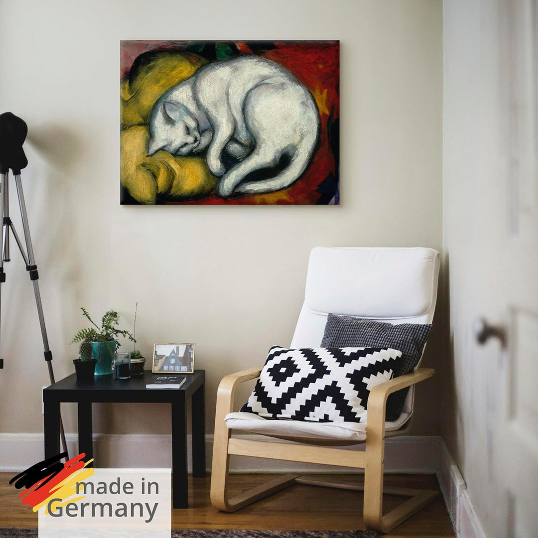 ARTland Leinwandbild Wandbild Bild auf Leinwand 60x45 cm Wanddeko Haustier Katzenbett Die weisse Kat