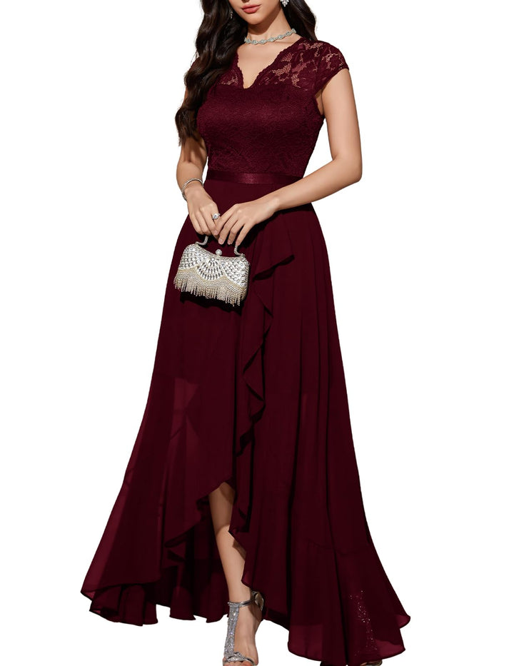 Bbonlinedress Abendkleider elegant für Hochzeit Spitzenkleid Chiffon Hi-Lo Kleid Brautjunferkleid Pa