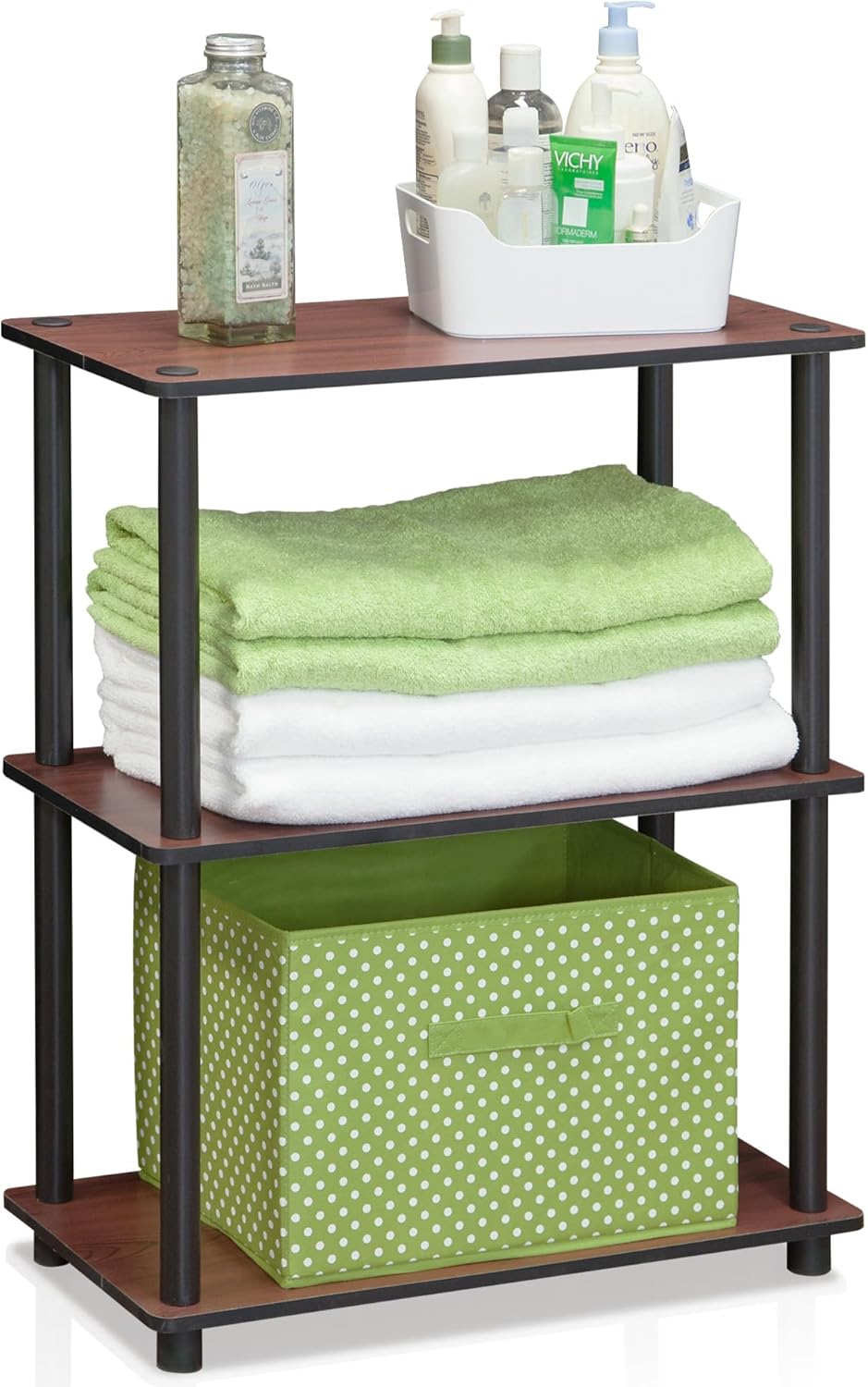 Furinno Regal mit 3 Ablageflächen, Eiche, Dunkle Kirsche/Schwarz, 75.18 x 75.18 x 29.46 cm Dunkle Ki