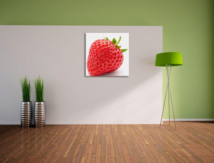 Pixxprint glänzende Erdbeere als Leinwandbild/Grösse: 70x70 cm/Wandbild/Kunstdruck/fertig bespannt,