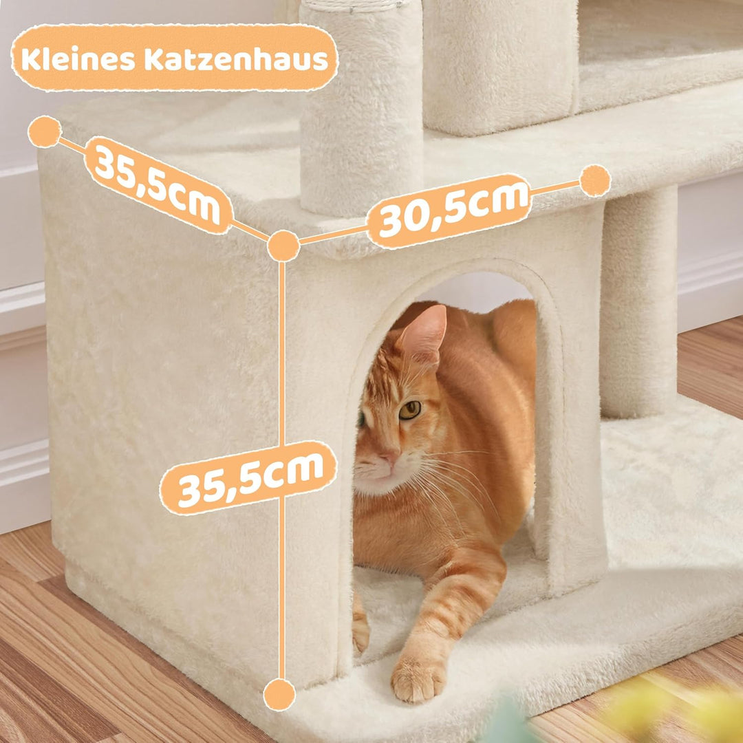 Yaheetech Kratzbaum, Stabiler Katzenbaum 106 cm H Katzenkratzbaum, mit 2 Häuschen und Spielball, Spi