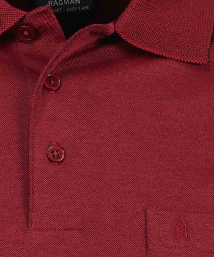 RAGMAN Herren Softknit-Polo mit Brusttasche, Langarm S Rot-060, S Rot-060