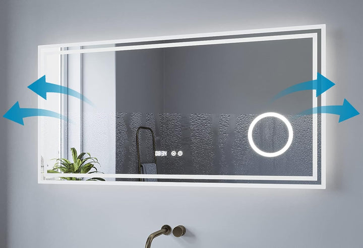 AQUABATOS LED Badspiegel 120x60 cm Wandspiegel Badezimmerspiegel antibeschlag mit Digital Uhr Kosmet
