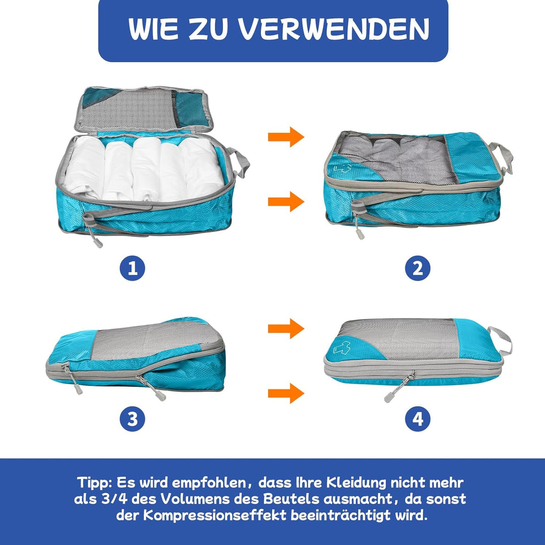5-teilig Kompressions Packwürfel Set für Reisen, Compression Packing Cube zur Organisation Ihres Rei