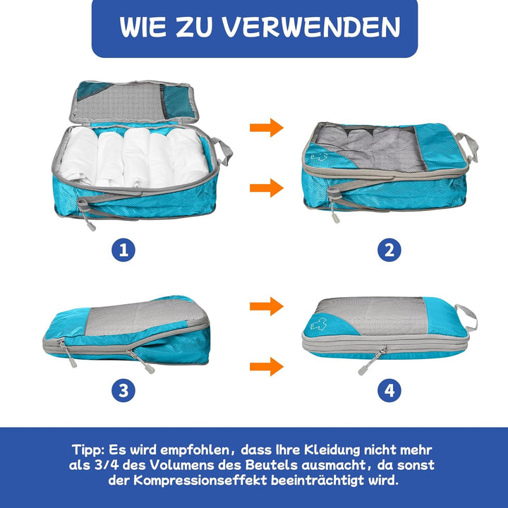 5-teilig Kompressions Packwürfel Set für Reisen, Compression Packing Cube zur Organisation Ihres Rei