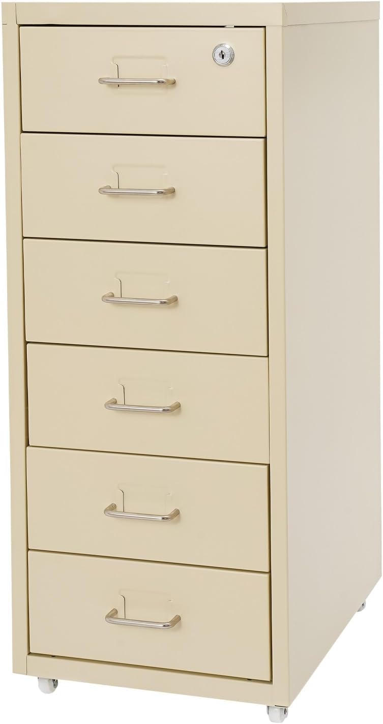 Aktenschrank, Rollcontainer mit 6 Stock Schubladen, Metallschrank Aktenschrank Abschliessbar, Bürosc