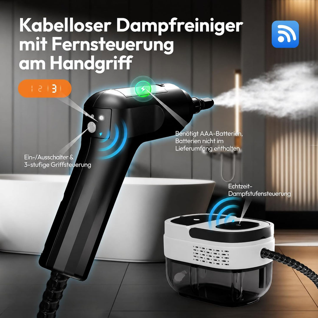 Dampfreiniger Handgerät, Tragbarer Hochdruck Dampfreiniger für Zuhause & Auto, 3-Stufiger Griff, 15