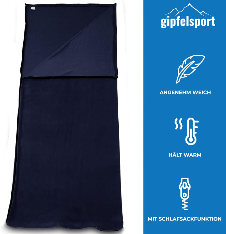gipfelsport Mikrofaser Fleece Decke mit Schlafsackfunktion I Grösse 185 x 150cm, ca. 690 g I Microfa