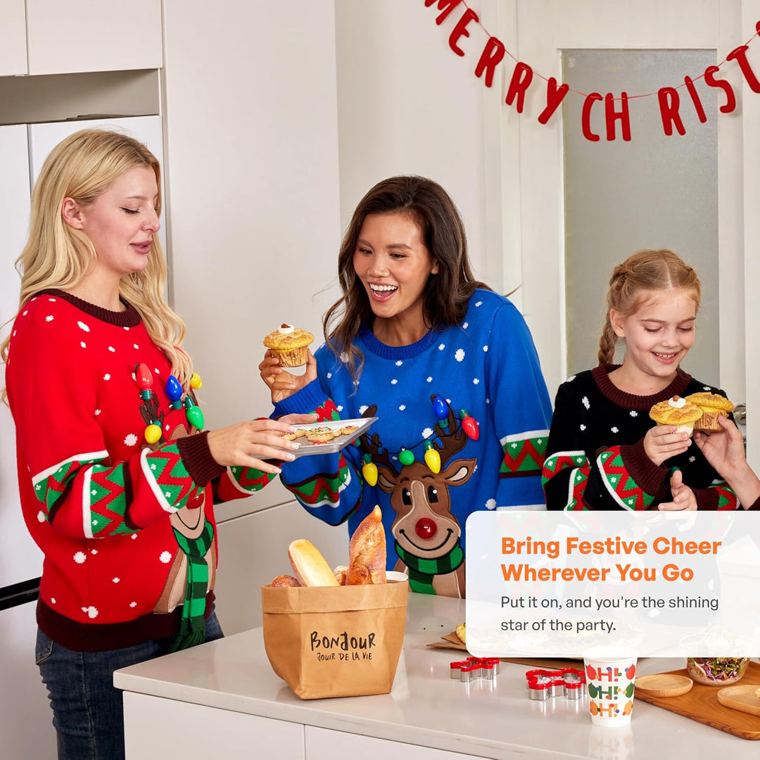 JOYIN Damen LED Beleuchtete Rentier Hässliche Weihnachtspullover Damen mit Integrierten Leuchtmittel