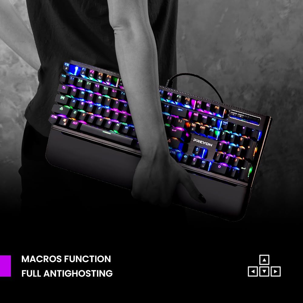 PREYON Long Claw Brown Gaming tastatur mit Geflochtenem Kabel - Beleuchtete Mechanische Tastatur mit