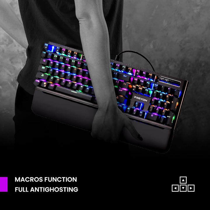 PREYON Long Claw Brown Gaming tastatur mit Geflochtenem Kabel - Beleuchtete Mechanische Tastatur mit