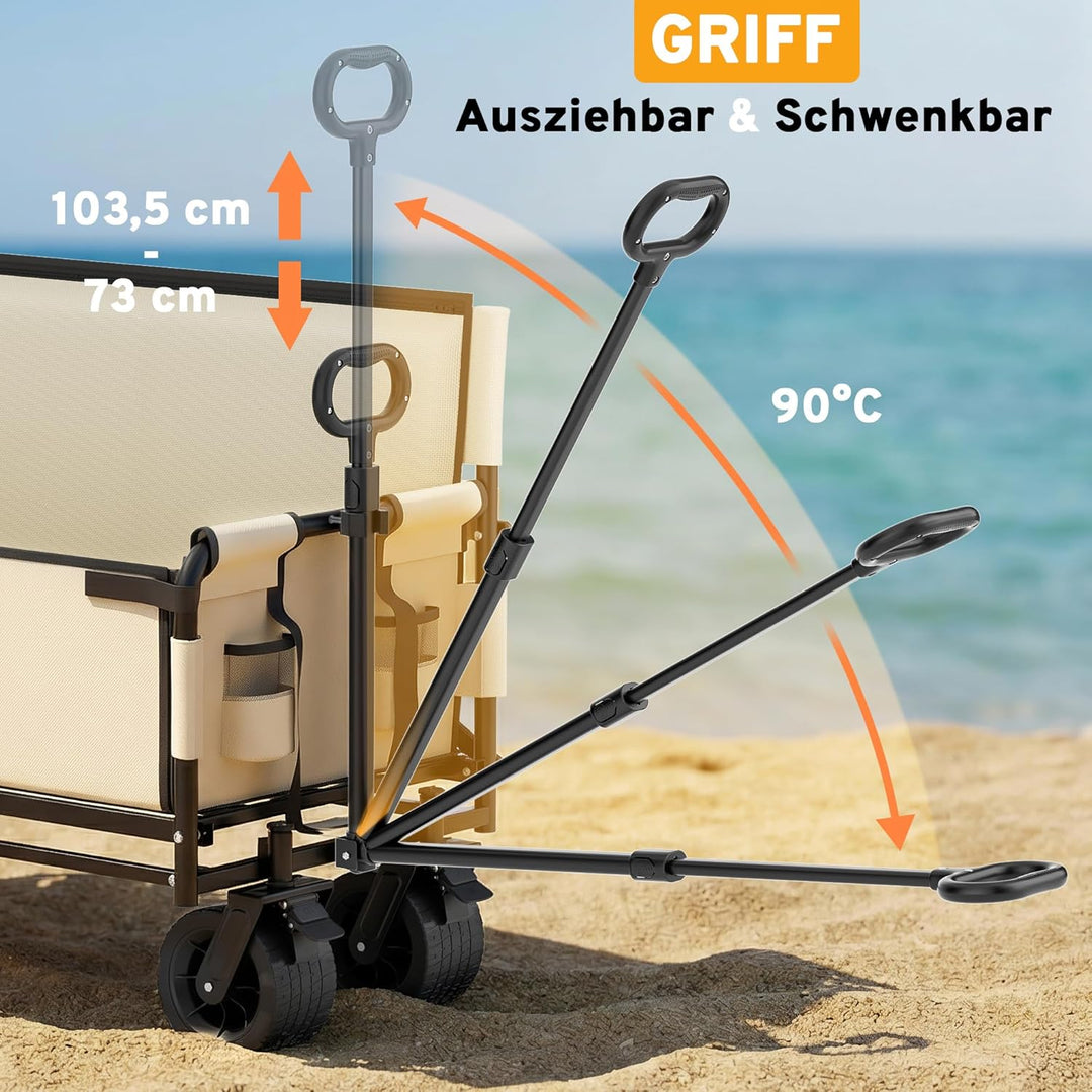 SAMAX Bollerwagen bis 200kg - 2in1 mit Bank - Faltbarer Handwagen Gartenwagen Strandwagen - Klappbar