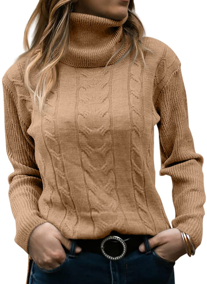 GeGekoko Pullover Damen Rollkragenshirt Cable Knit Elegant Langarm Tops Lose Grobstrick Casual Weich