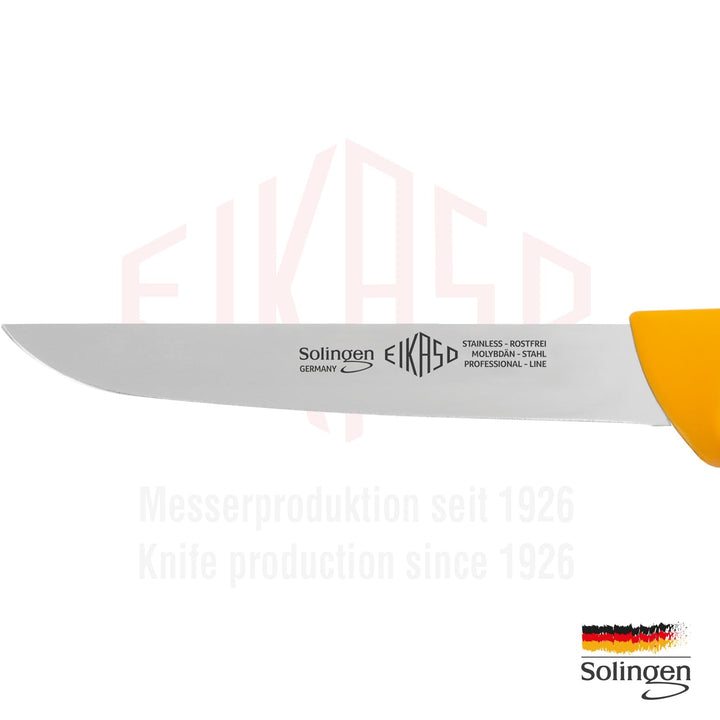 EIKASO Solingen Ausbeinmesser 13cm breit mit gerader steifen Klinge in gelb 20 cm steif, 20 cm steif