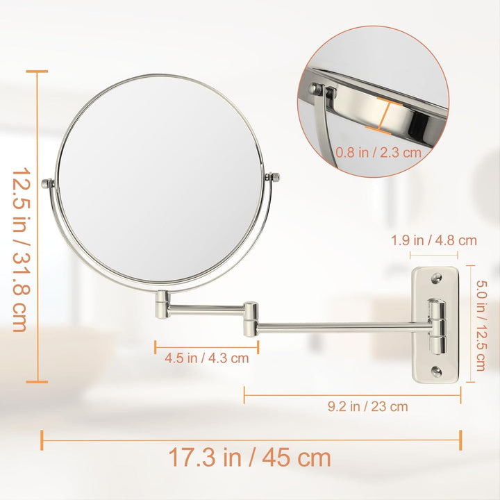 8 Zoll Schminkspiegel Wandmontage,1X/10X Kosmetikspiegel mit VergröBerung, doppelseitig, ausziehbare