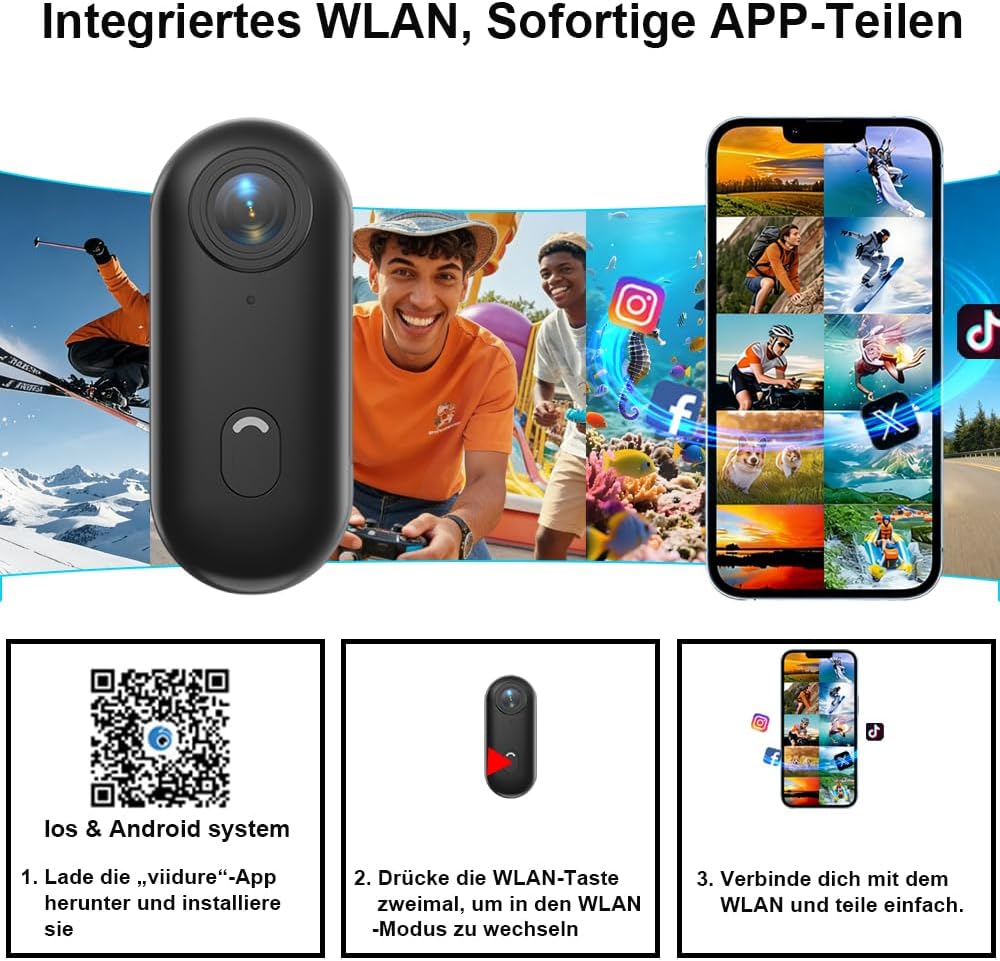 Winnes 4K Action Camera Mini Daumengrösse Sportkamera POV Kamera 4K WiFi Helm Action Camera Magnetmo