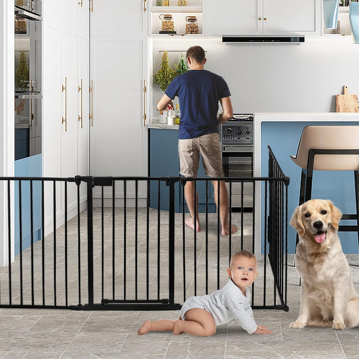 KinderKaminLaufstall 300cm Kaminschutzgitter mit Tür Metall Kamingitter Faltbar Schutz Absperrgitter