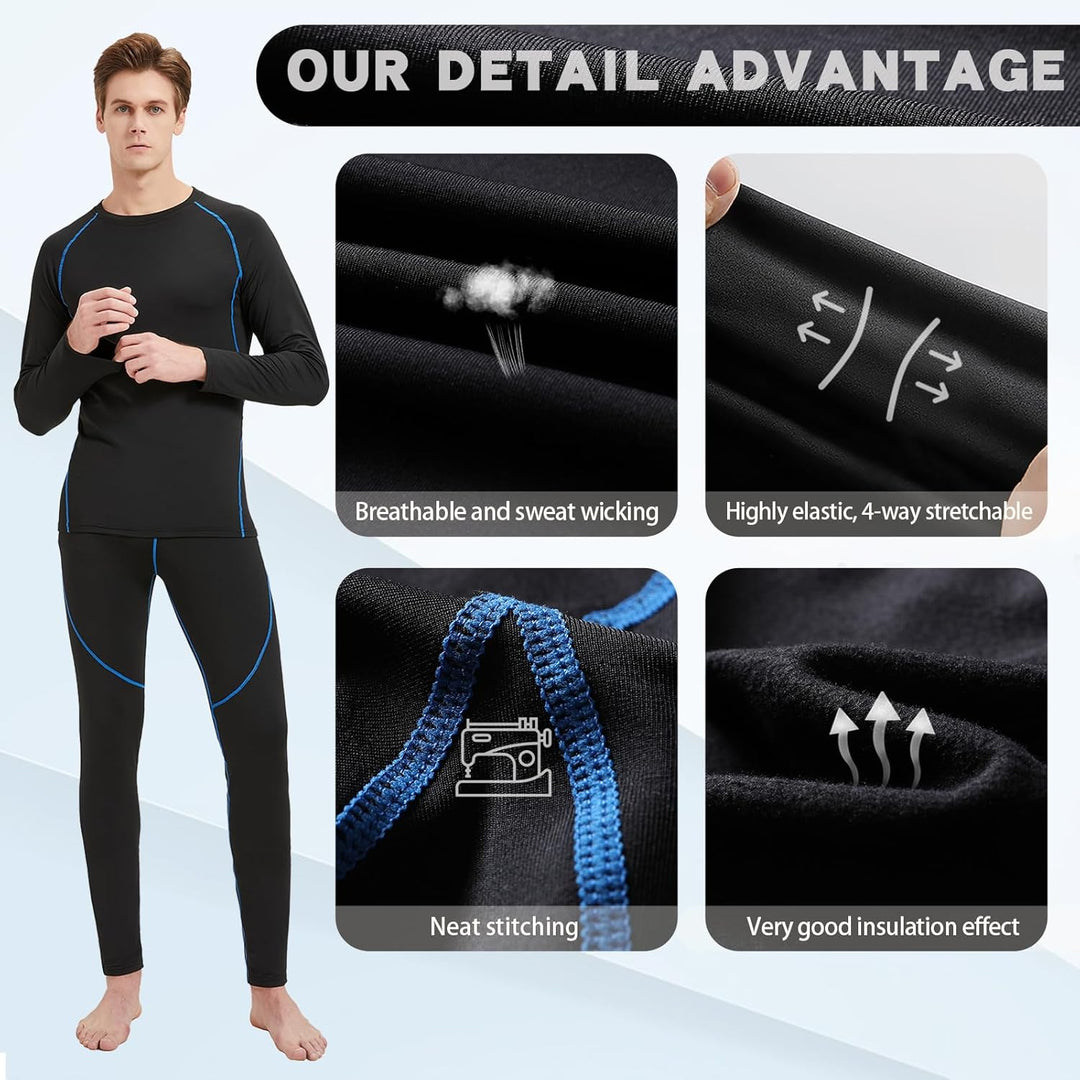 Thermounterwäsche Herren Winter Skiunterwäsche Set Atmungsaktiv Funktionsunterwäsche, Gr.S-XXL, Blau