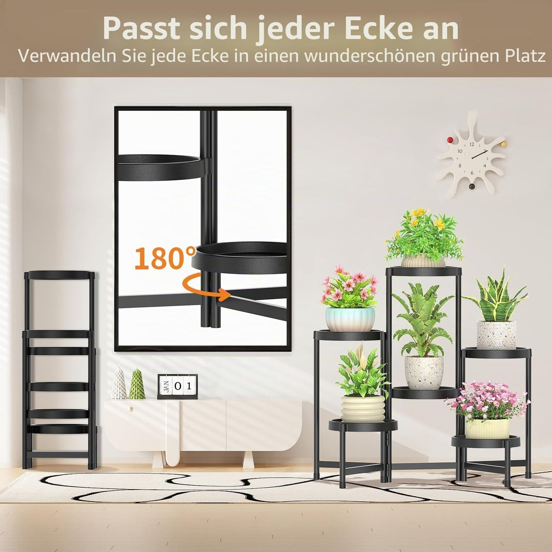 Blumenständer Pflanzenständer Pflanzenregal Outdoor Indoor Schwarz | 6-Stufiger Metall Mehrstöckig P