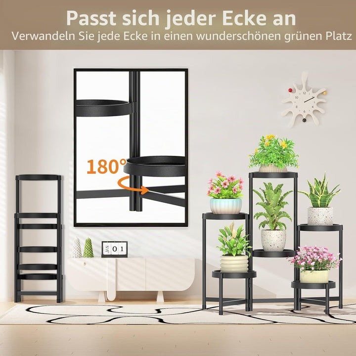 Blumenständer Pflanzenständer Pflanzenregal Outdoor Indoor Schwarz | 6-Stufiger Metall Mehrstöckig P