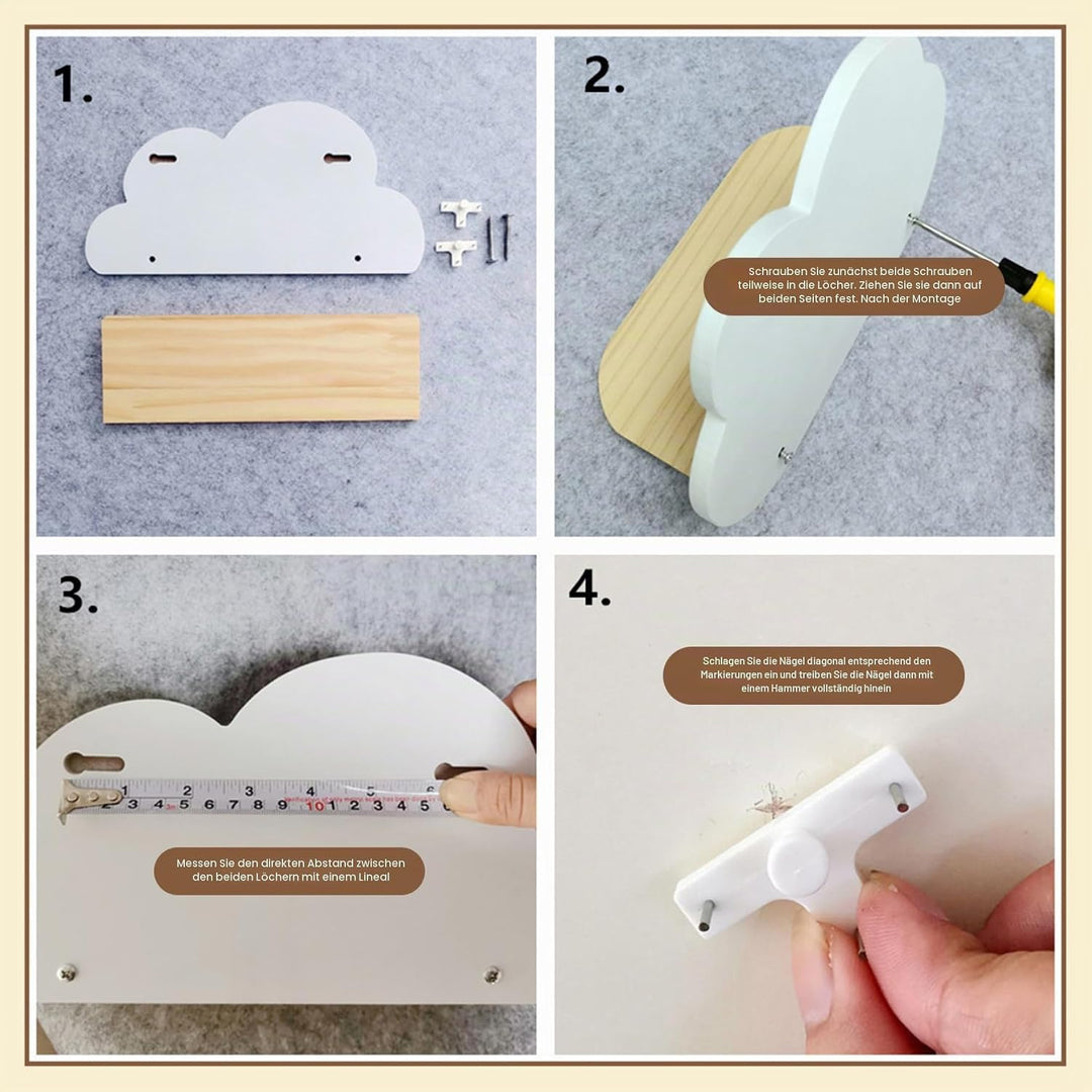 Wolkenregale Holz-Wolken-Wandregale mit Haken süsses und einfaches Wandregal zur Aufbewahrung von Bü