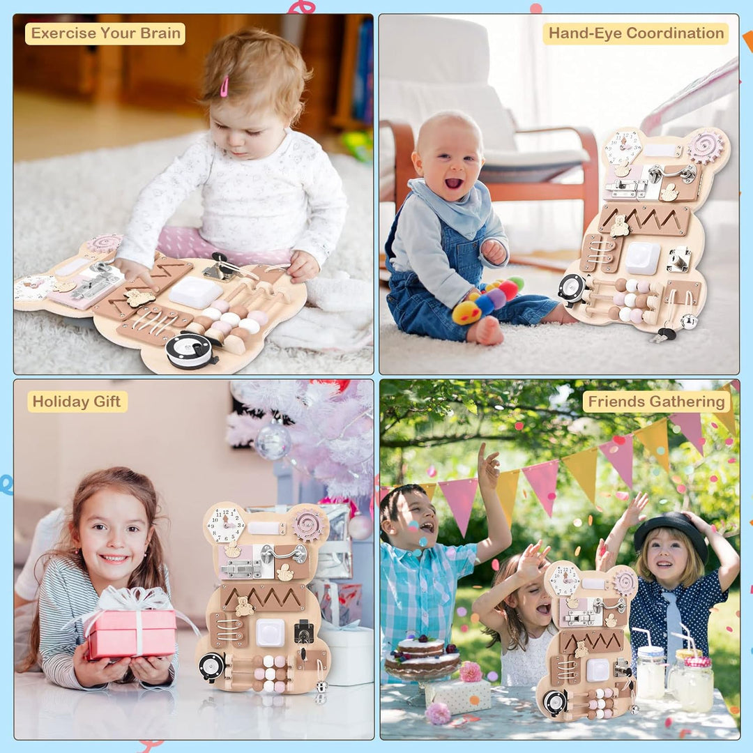 Montessori Busy Board, Motorikwand Sensorisches Spielbrett mit Schlüssel, Riegel, Uhr Erlernen, Hand