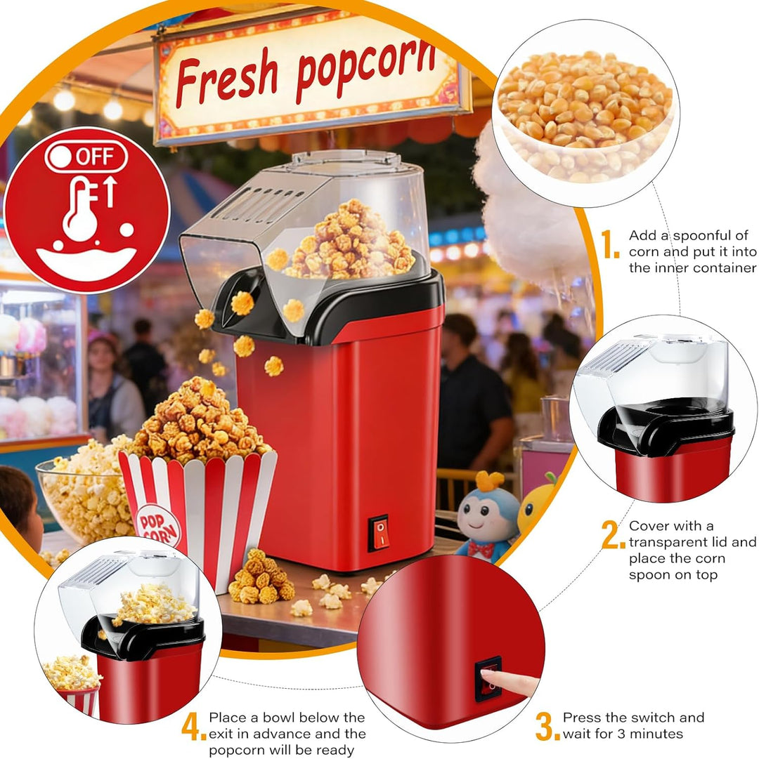 Popcornmaschine, 1200w Heissluft Popcorn Maker, Popcorn Maker Ohne Öl, 3 Minuten Schnelles, Elektris