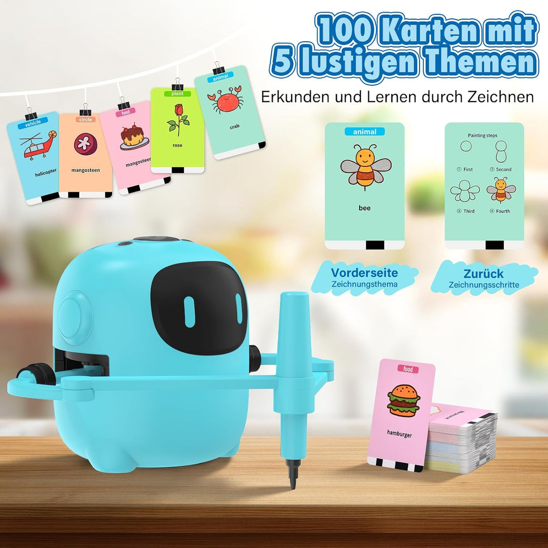 Zeichenroboter für Kinder, Drawing Robot mit 100 Karten, Sprachinteraktiver Malroboter Lernspielzeug