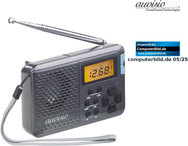 auvisio Taschenradio: 12-Band-Weltempfänger FM/MW/KW, mit Wecker & Sleeptimer (Taschenradios, Mini R