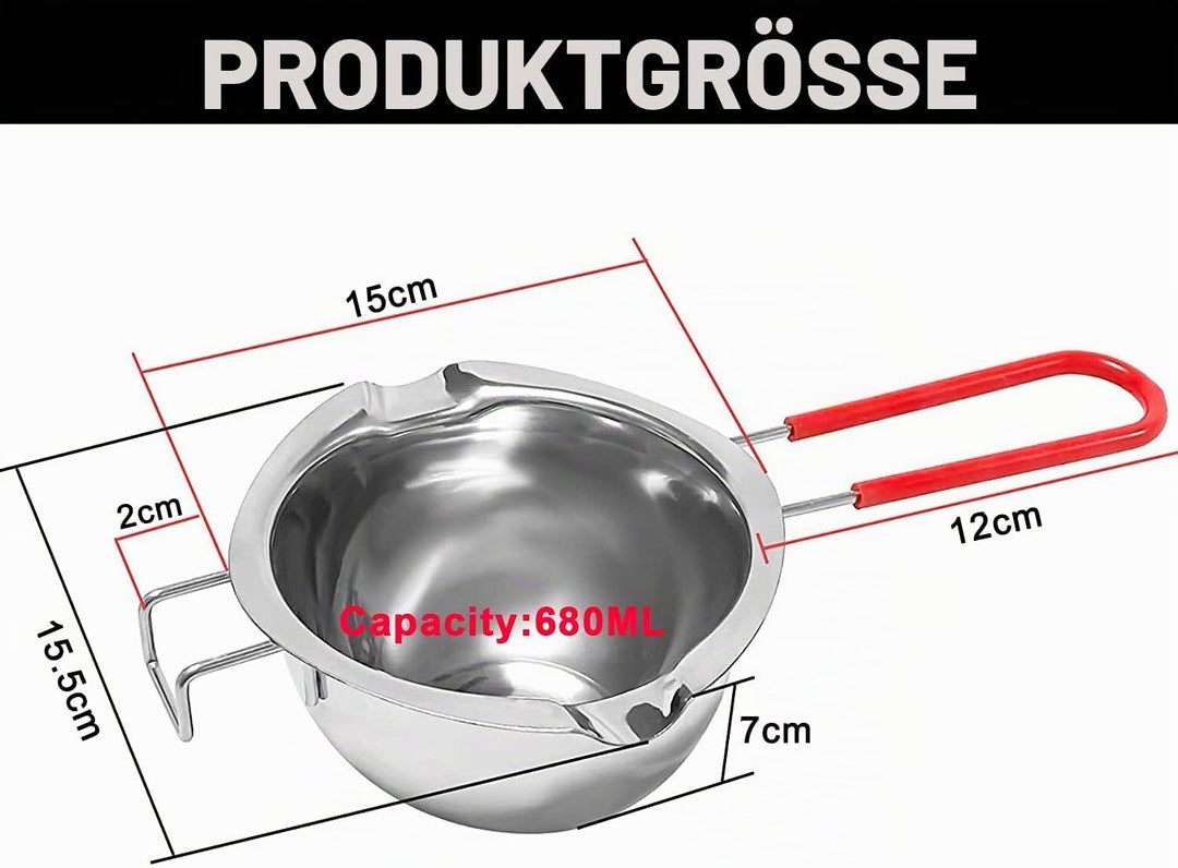 680ml Schmelztopf Schmelzschale - Schmelzschale mit 2 Ausgüssen - Hochwertige Rostfreier Edelstahl-f