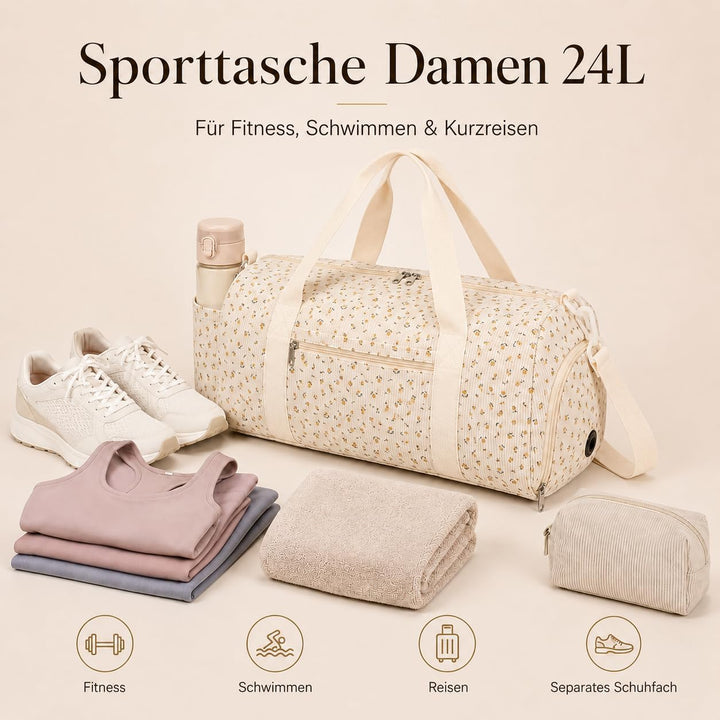 LOIDOU Sporttasche Reisetasche Damen Fitnesstasche mit grossem Schuhfach Nassfach Sport Travel Bag T